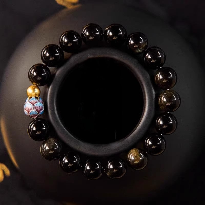 Blessed Lotus · Obsidian Bracelet