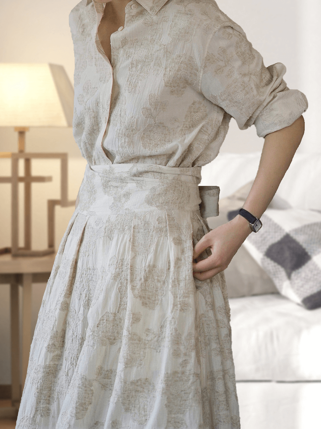 Botanical Textured Linen-Cotton Two-Piece Set