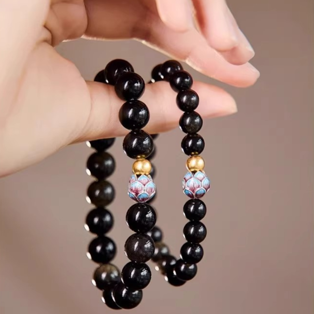 Blessed Lotus · Obsidian Bracelet