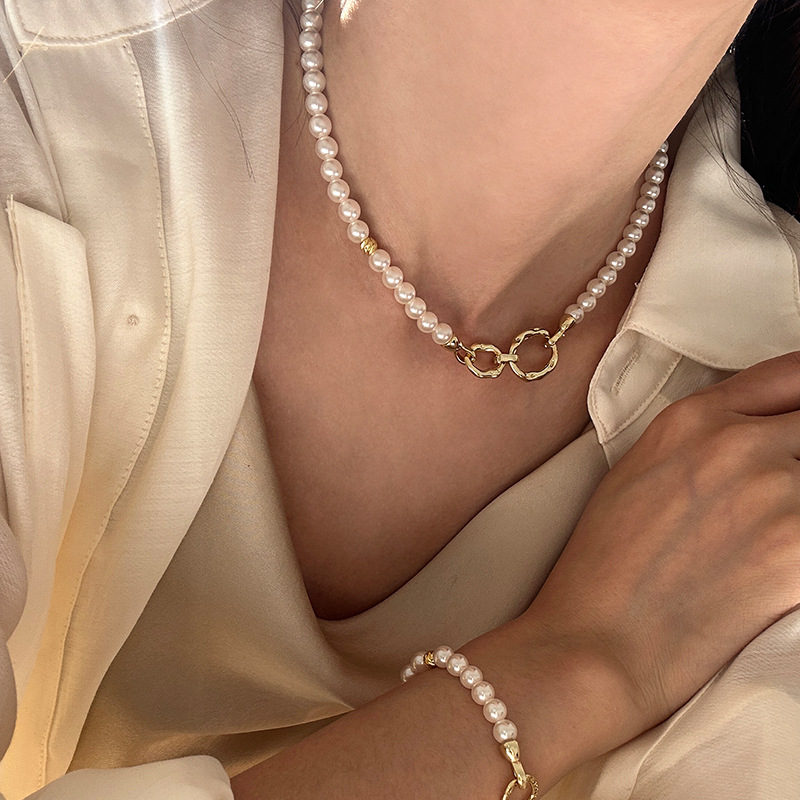 đ„ă4 in 1ăPearl Necklace & Bracelet Set â White/Grey Pearls, 6mm | Layered Look, Elegant, Womenâs Gift