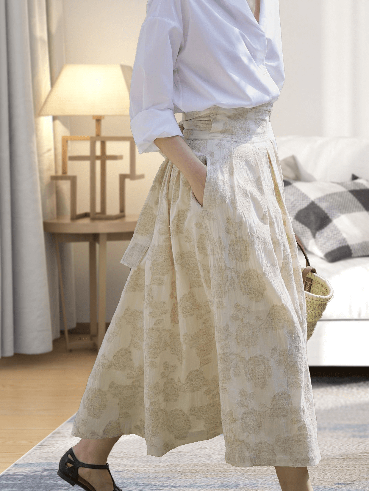 Botanical Textured Linen-Cotton Two-Piece Set