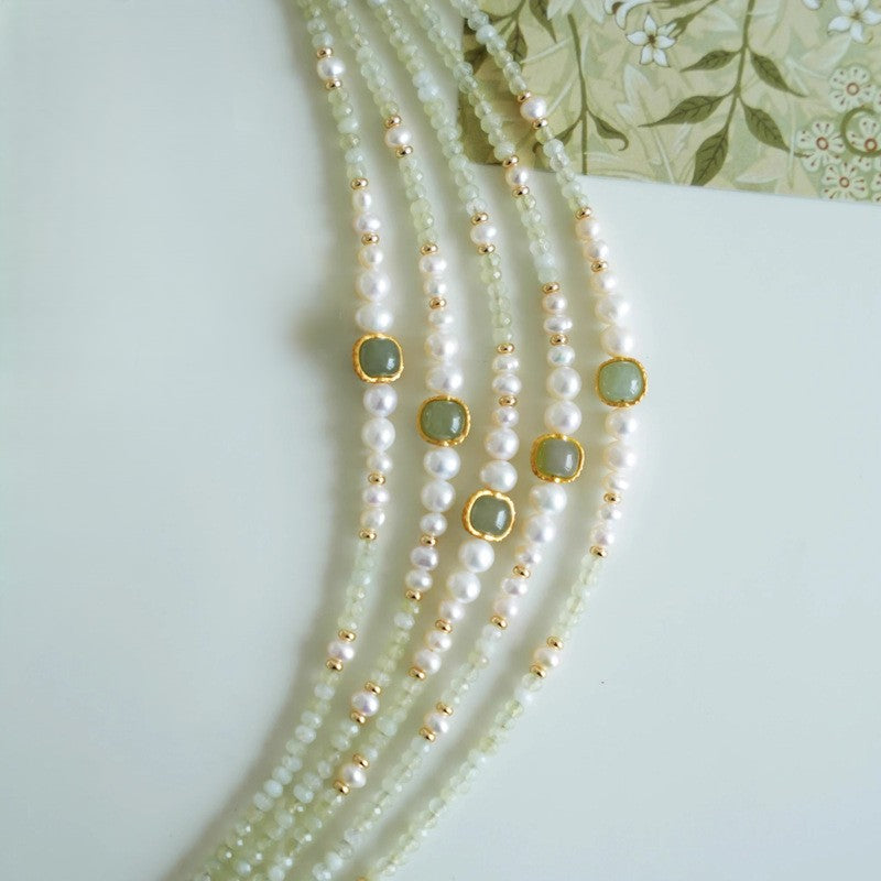 Moon Over Mountain Stream — Jade, Chalcedony & Pearl Necklace