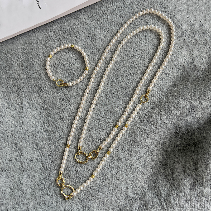 đ„ă4 in 1ăPearl Necklace & Bracelet Set â White/Grey Pearls, 6mm | Layered Look, Elegant, Womenâs Gift