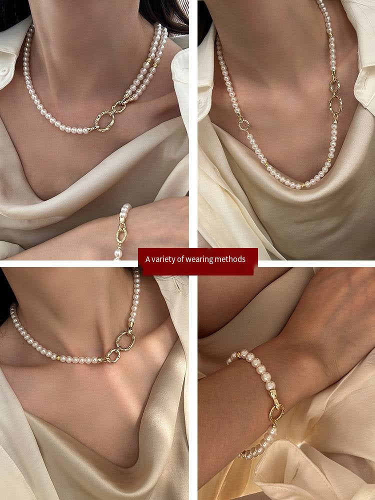 đ„ă4 in 1ăPearl Necklace & Bracelet Set â White/Grey Pearls, 6mm | Layered Look, Elegant, Womenâs Gift