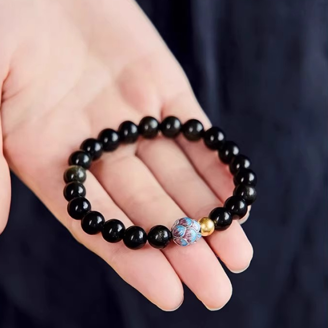 Blessed Lotus · Obsidian Bracelet