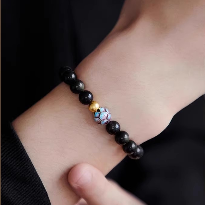 Blessed Lotus · Obsidian Bracelet