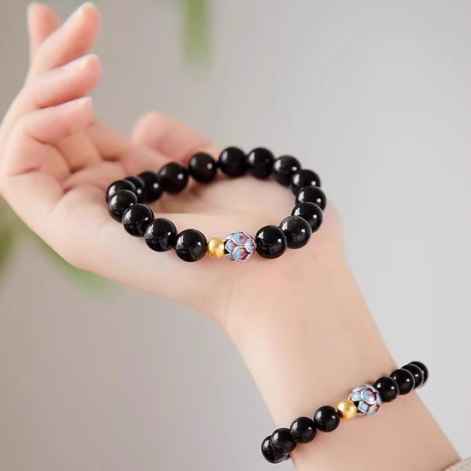 Blessed Lotus · Obsidian Bracelet
