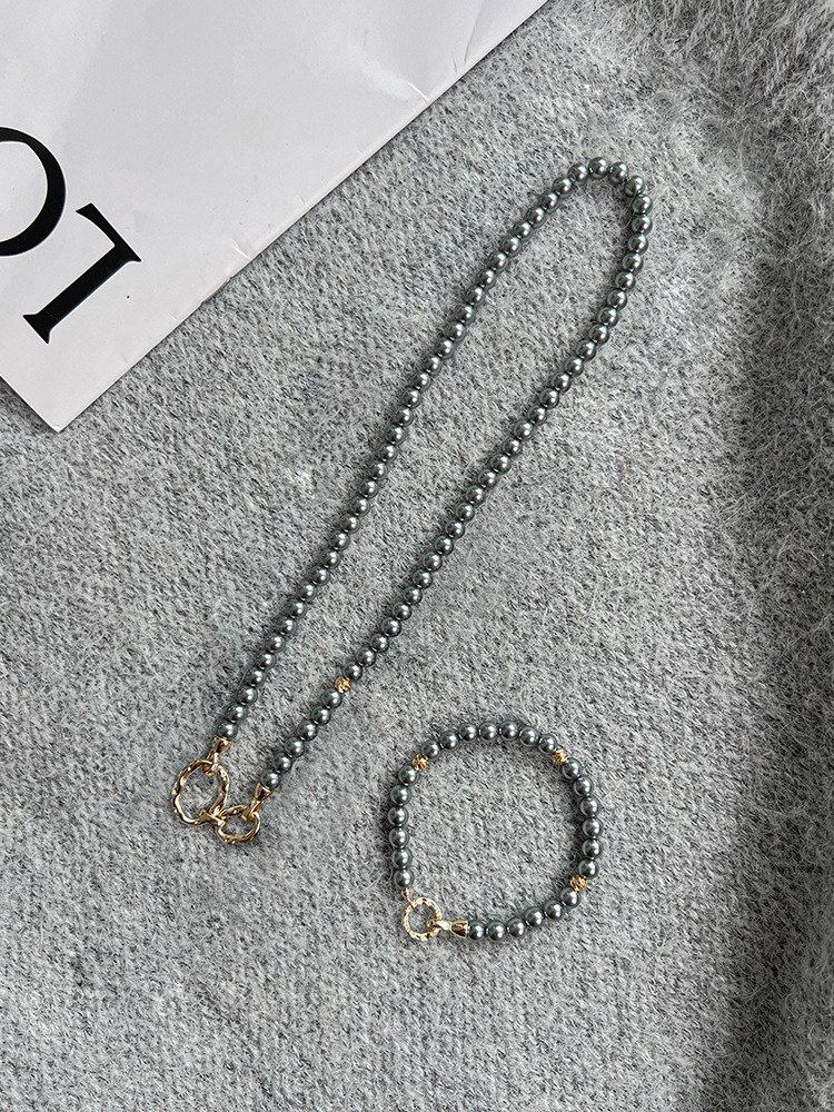 đ„ă4 in 1ăPearl Necklace & Bracelet Set â White/Grey Pearls, 6mm | Layered Look, Elegant, Womenâs Gift