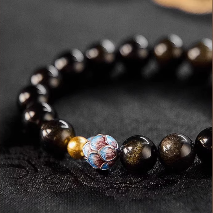 Blessed Lotus · Obsidian Bracelet