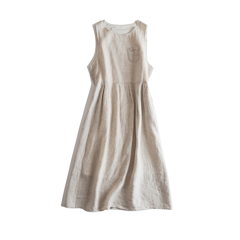 100% Linen Pleated Sleeveless Dress