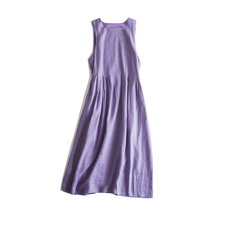 100% Linen Pleated Sleeveless Dress