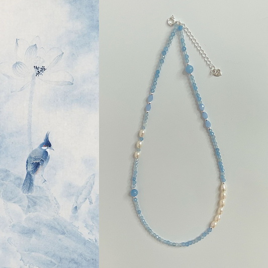 Azure Whisper — Aquamarine & Pearl Necklace