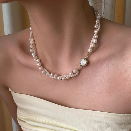 ✦ Layered Pearl &amp; Shell Heart Necklace
