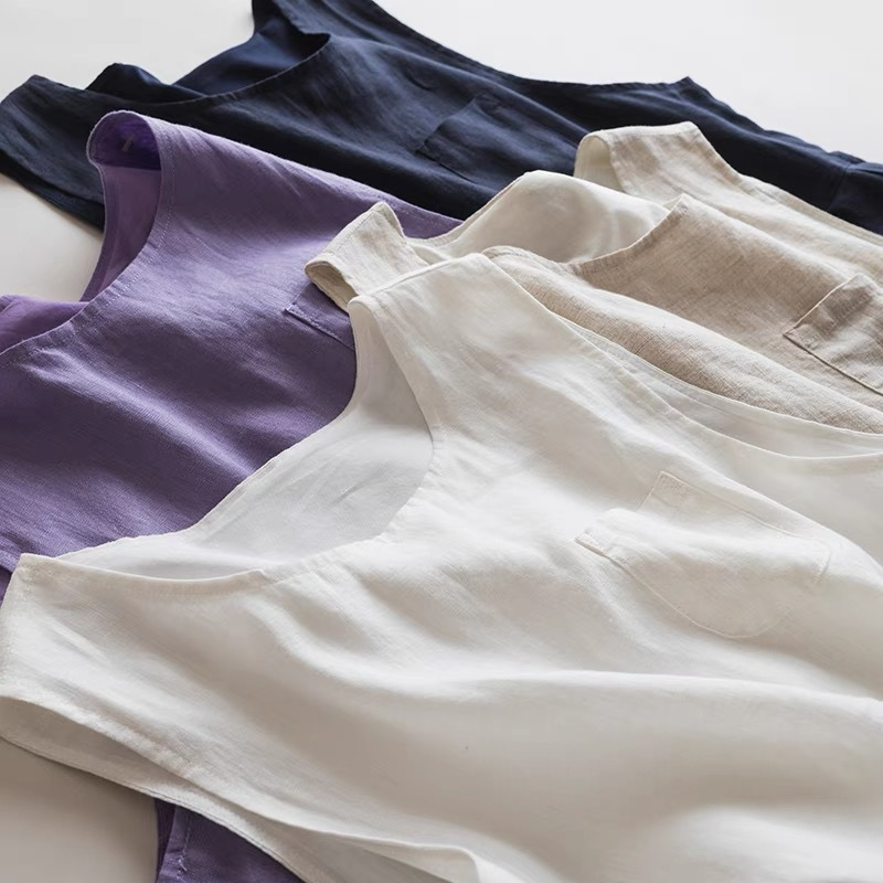 100% Linen Pleated Sleeveless Dress
