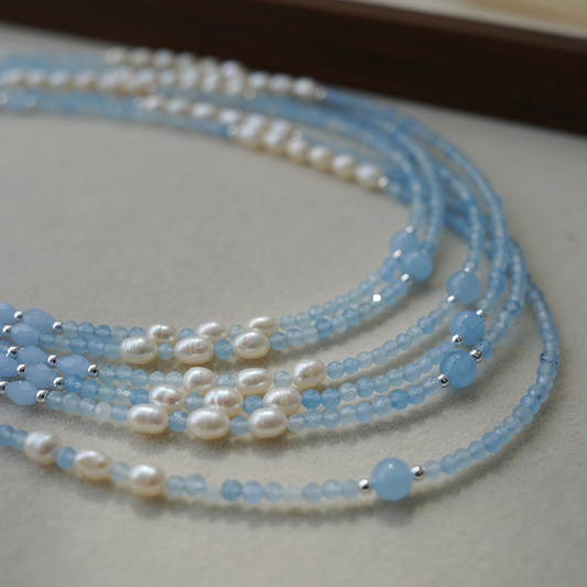 Azure Whisper — Aquamarine & Pearl Necklace