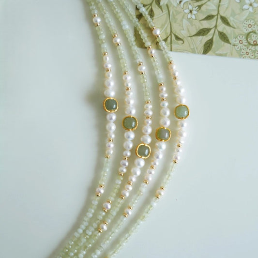 Moon Over Mountain Stream — Jade, Chalcedony & Pearl Necklace