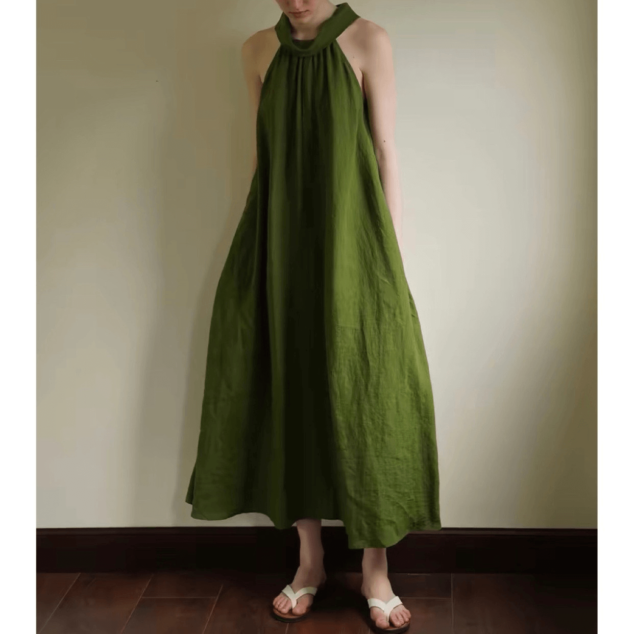French Linen Halter Midi Dress