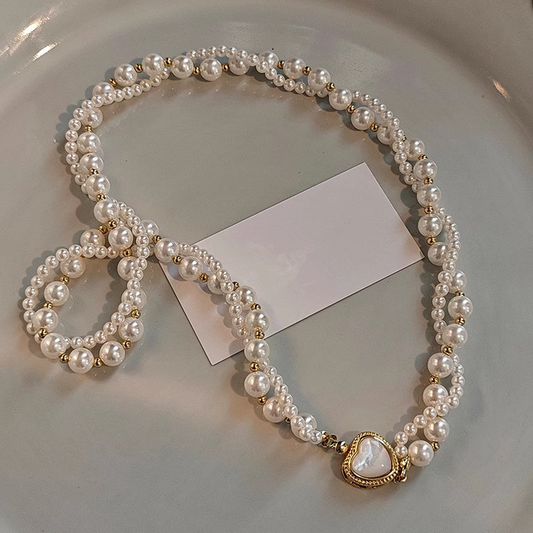 ✦ Layered Pearl &amp; Shell Heart Necklace