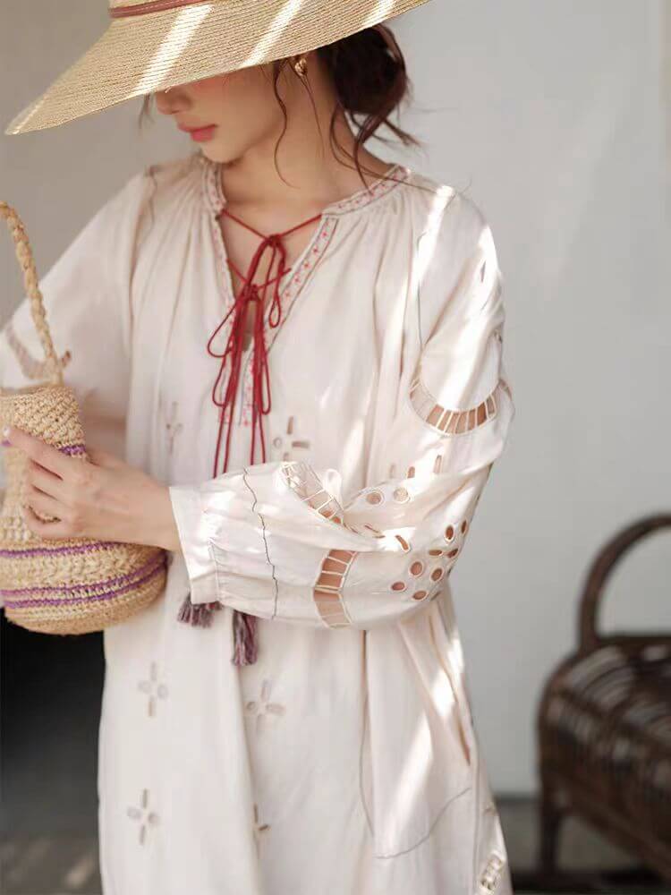 Bohemian Hollow-Out Embroidery Maxi Dress