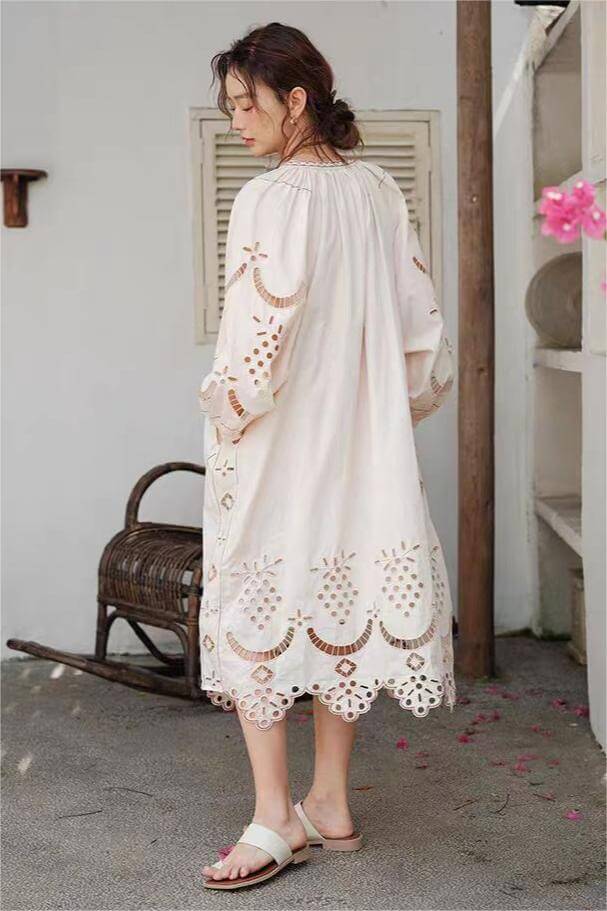 Bohemian Hollow-Out Embroidery Maxi Dress