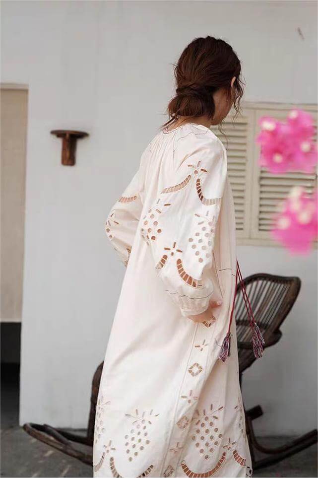 Bohemian Hollow-Out Embroidery Maxi Dress