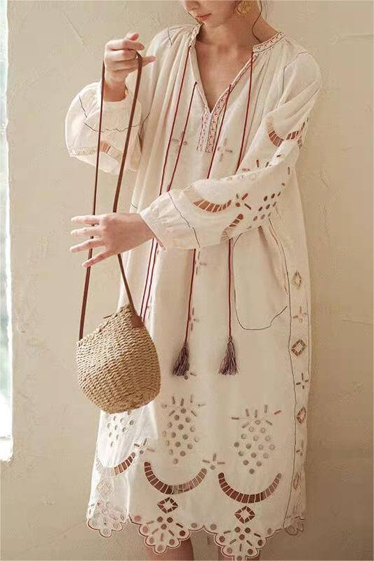 Bohemian Hollow-Out Embroidery Maxi Dress