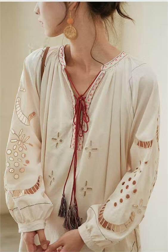 Bohemian Hollow-Out Embroidery Maxi Dress