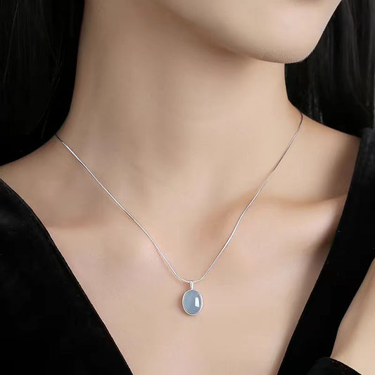 🩵 Oval Aquamarine Necklace – 925 Sterling Silver Minimalist Gem Pendant