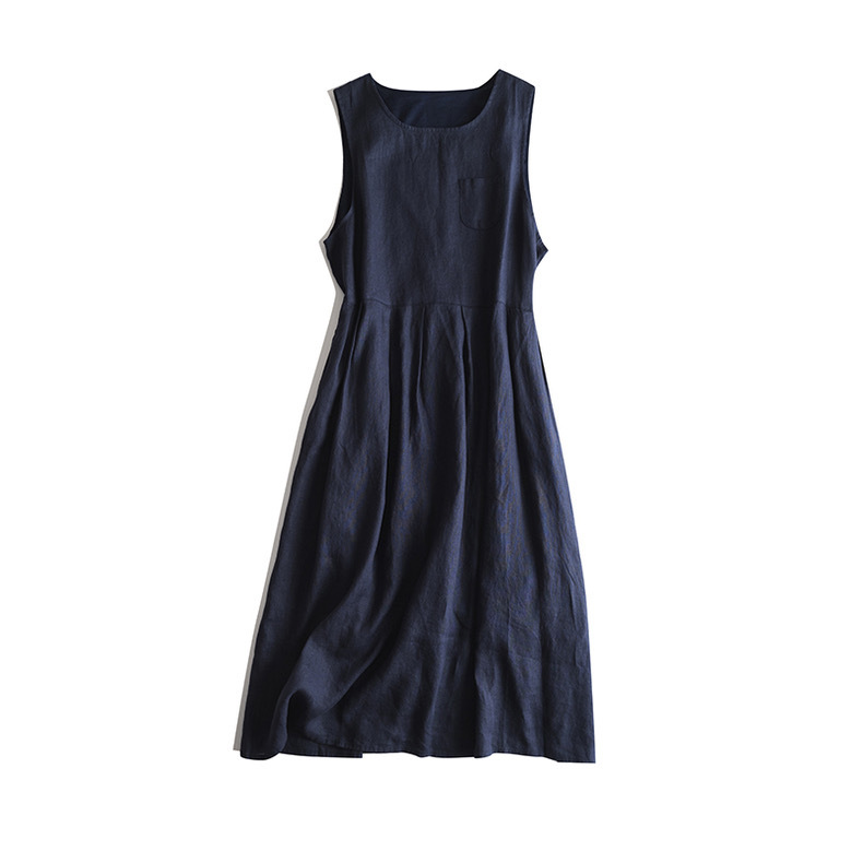 100% Linen Pleated Sleeveless Dress