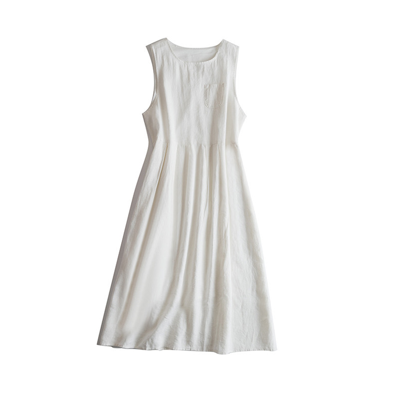 100% Linen Pleated Sleeveless Dress