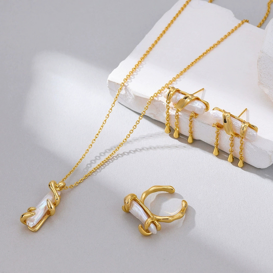 Golden Twig · Baroque Pearl Earrings / Ring / Necklace / Set
